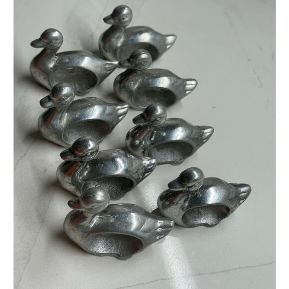 Vintage Cast Metal Silver Duck Napkin Ring Holders Lot of 8 - Picture 2 of 8